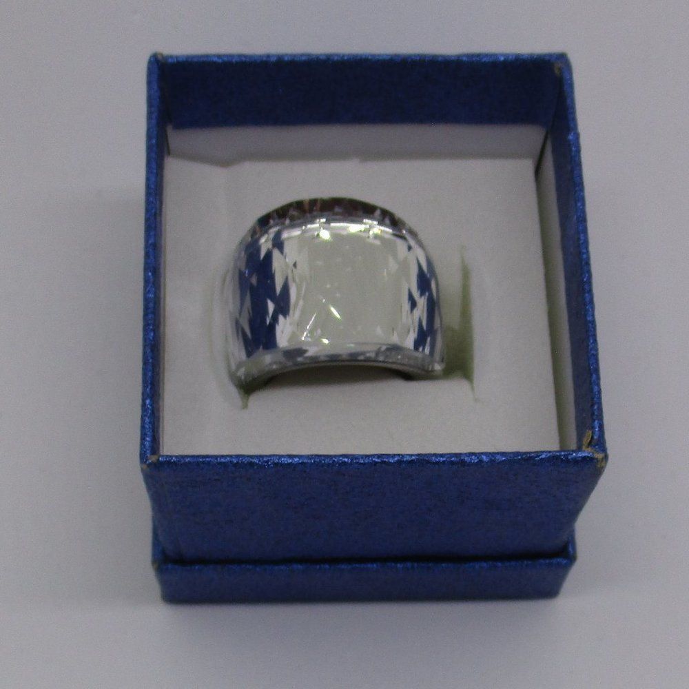 Wide Clear Crystal Statement Ring in Silver